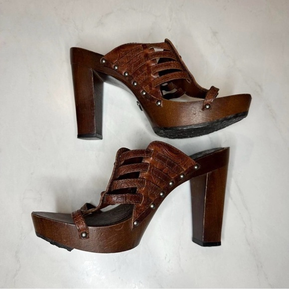 Christian Dior Summer Block Brown Wooden Heels - Picture 1 of 10